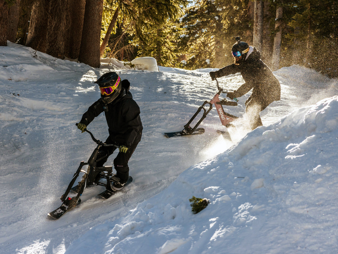 Riding Sno-Go ski bikes at Winter Park