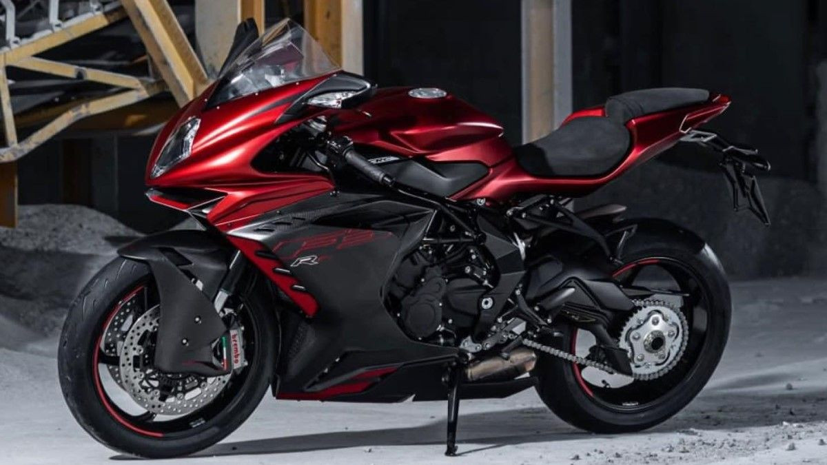 MV Agusta F3 RR side profile, parked and showcasing its stunning Italian design and carbon fiber bodywork