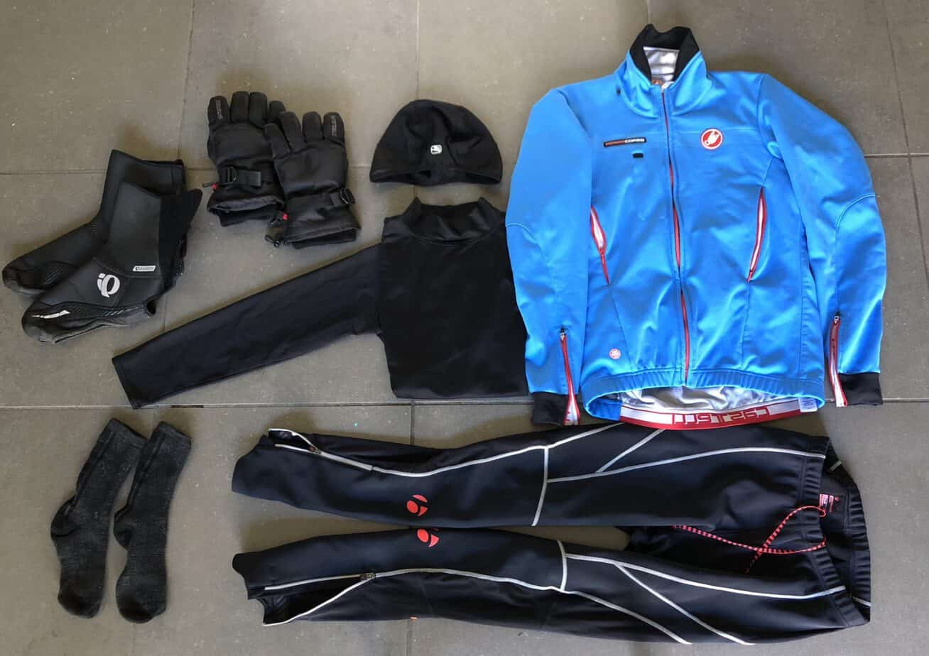Cyclist wearing 35 degree clothing for cold weather cycling
