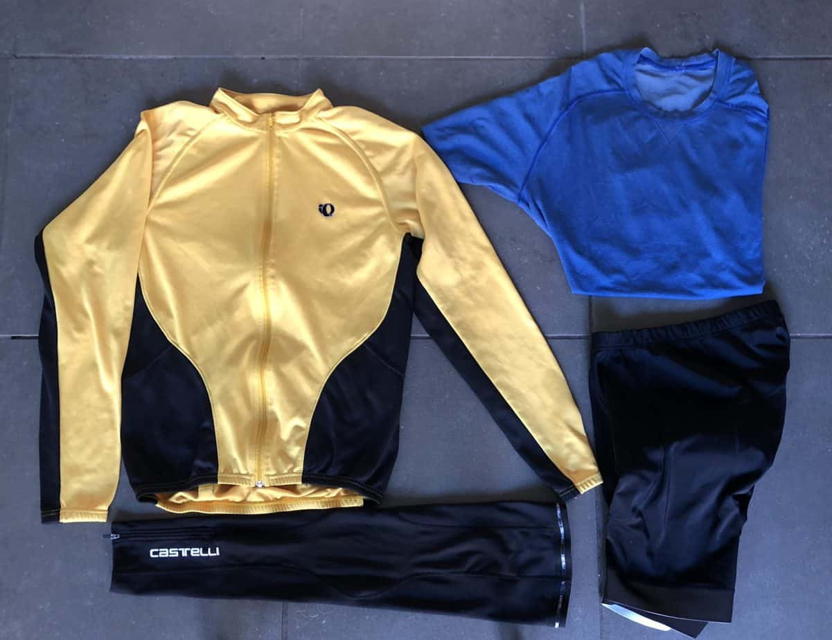 Cyclist dressed for 50 degrees Fahrenheit cycling
