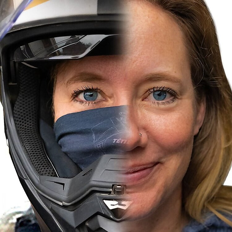 Noraly (Itchy Boots) on a motorcycle adventure