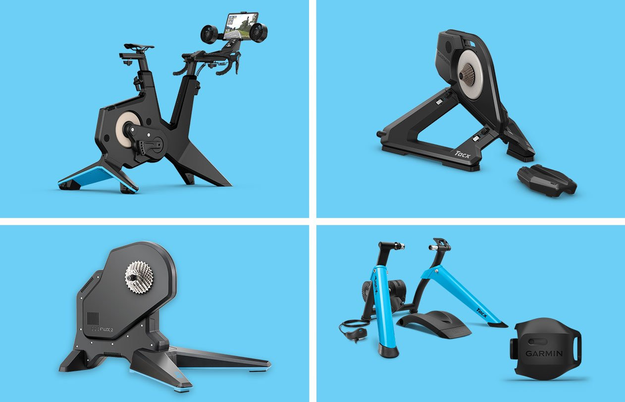 Garmin Tacx Indoor Bike Trainers Lineup: Tacx NEO Bike Plus, NEO 3M, FLUX 2 Smart, and Boost Trainer