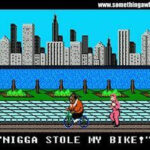 Little Mac jogging after Doc Louis on a bike, the origin of the Nigga Stole My Bike meme, taken from Mike Tyson's Punch-Out!! training cutscene