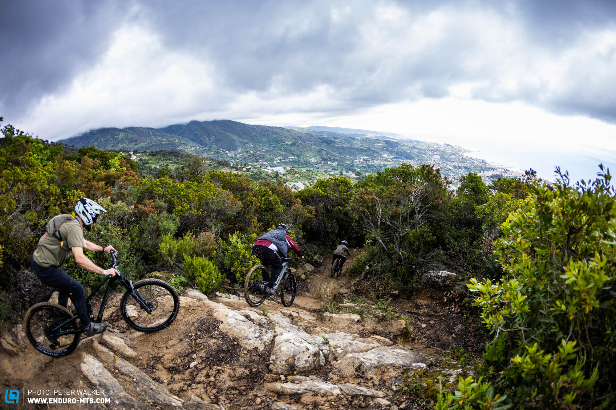 Rider cornering on an enduro bike