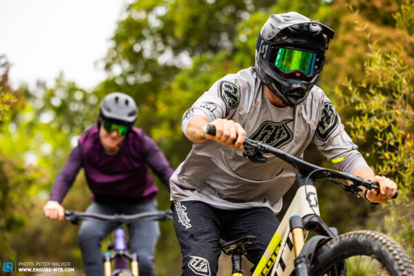 Rider descending on a trail