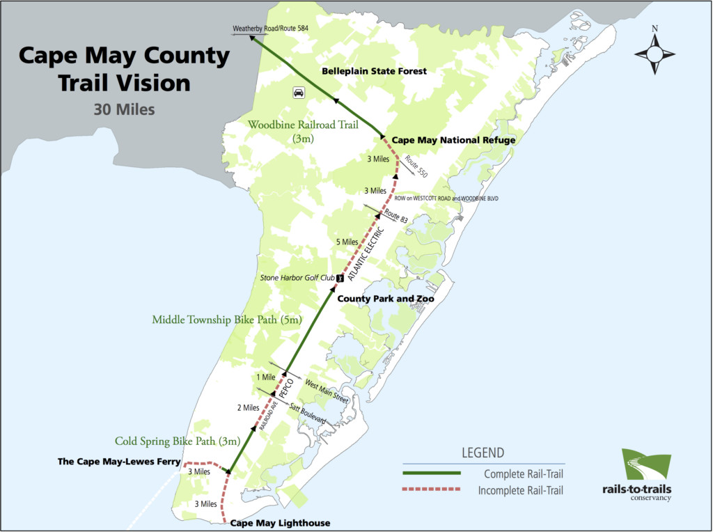 Cyclists and pedestrians enjoy the Route 52 bridge trail, a key component of the Cape May County trail network.