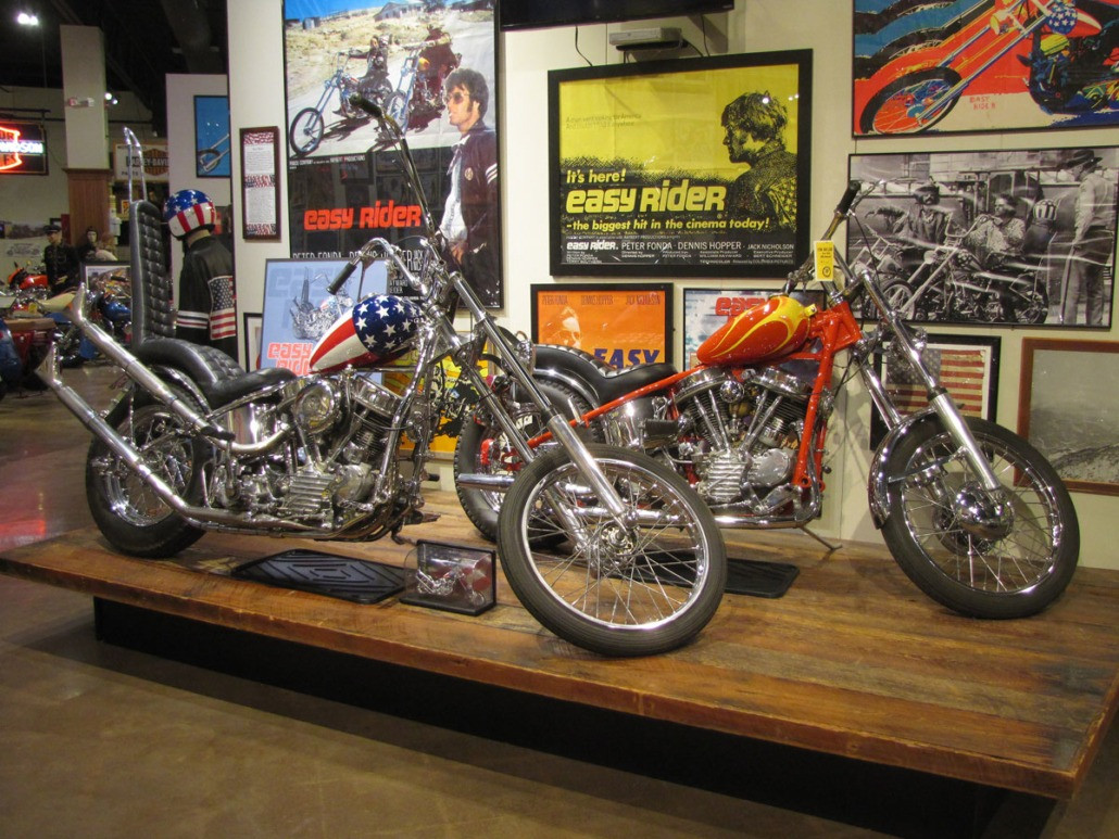 Captain America and Billy chopper replicas from Easy Rider exhibited at the National Motorcycle Museum