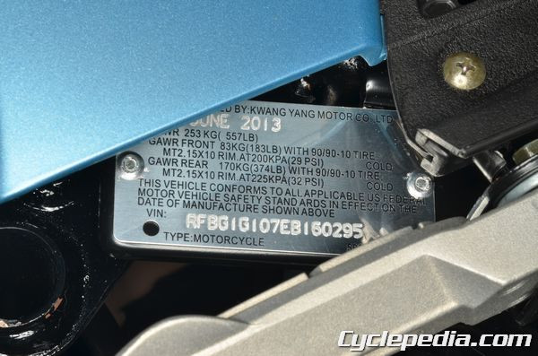 KYMCO Scooter VIN Location on Frame Identification Plate
