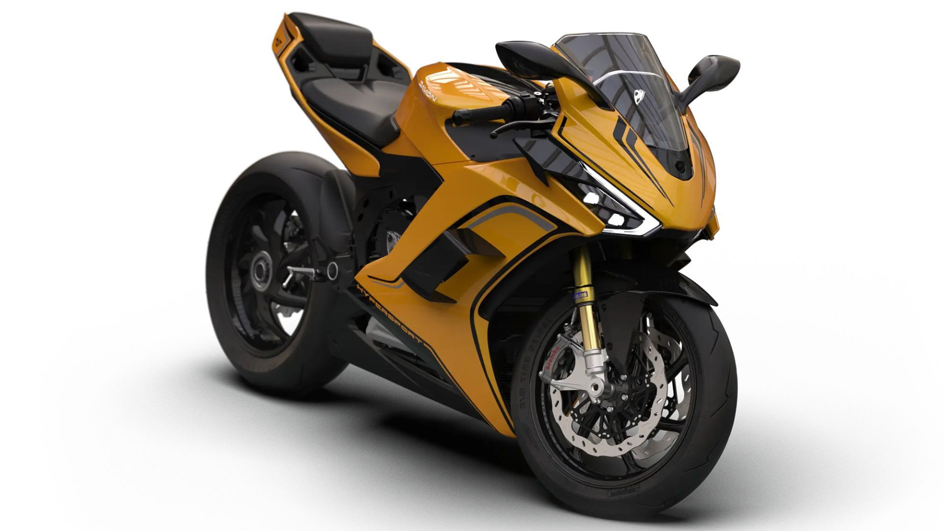 Damon HyperSport Premier electric motorbike in yellow