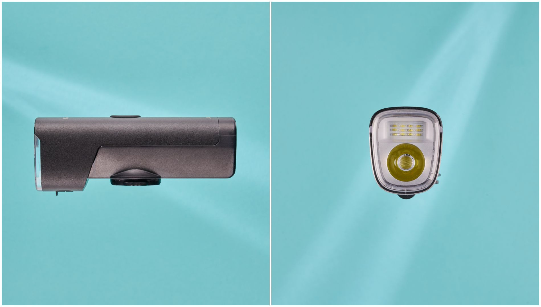 Side and front view of the Magicshine ALLTY1000 front bike light, emphasizing its brightness