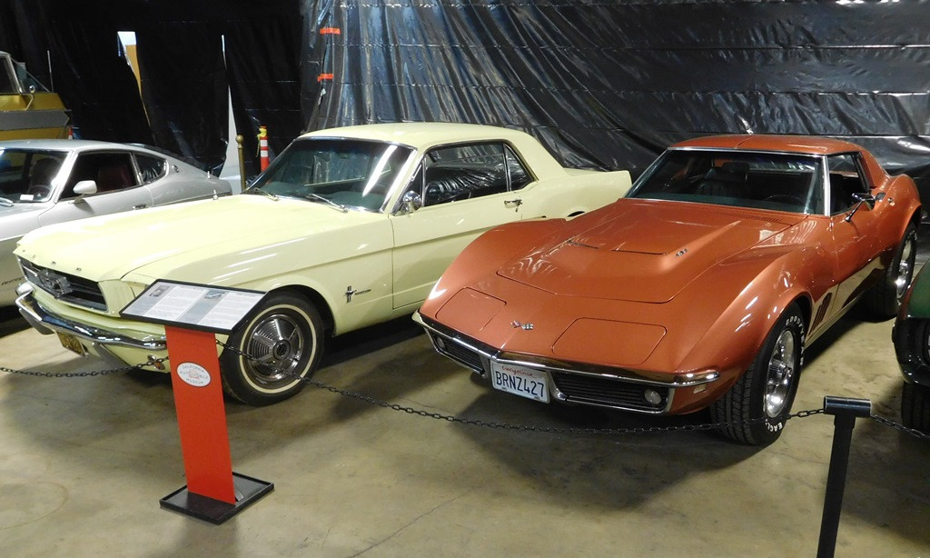 1965 Ford Mustang and 1968 Chevrolet Corvette, 1960s classic sports cars