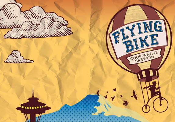 Flying Bike Cooperative Brewery Logo. Seattle's community-owned brewery seeking member investment.