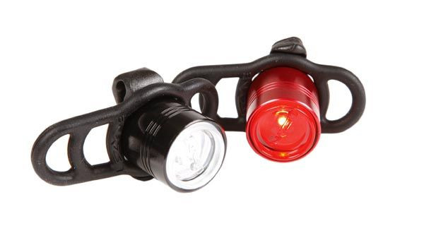A set of small backup lights for bicycles, easily wrapped around any frame tube for enhanced safety