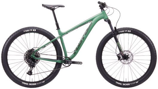 Side view of a Kona Honzo hardtail bike highlighting its frame geometry and components.