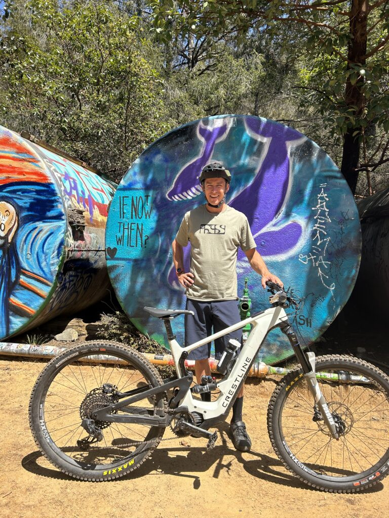 Professional downhill rider Sam Blenkinsop on a Crestline e-bike