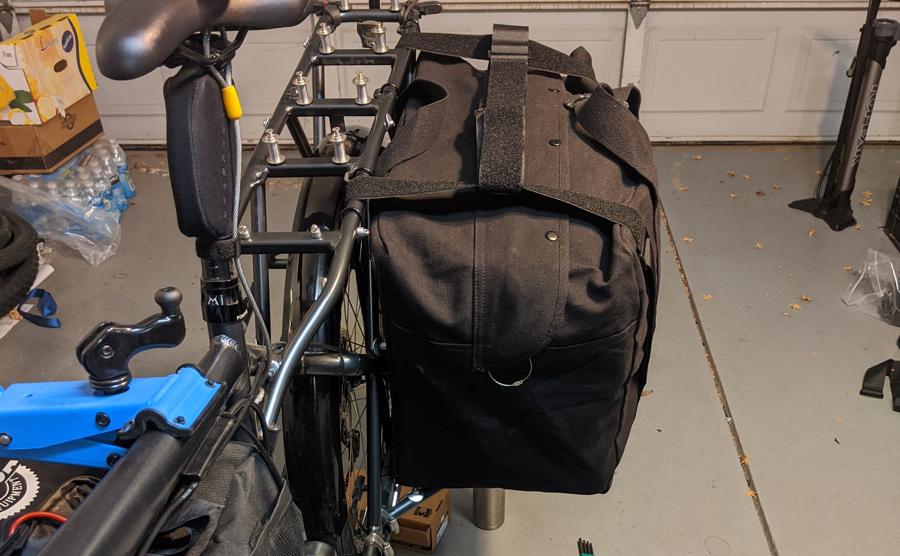 Example of DIY large capacity cargo bike bags