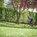 Child confidently riding a Frog Road 67 bike, showcasing proper bike fit for an 8 year old.