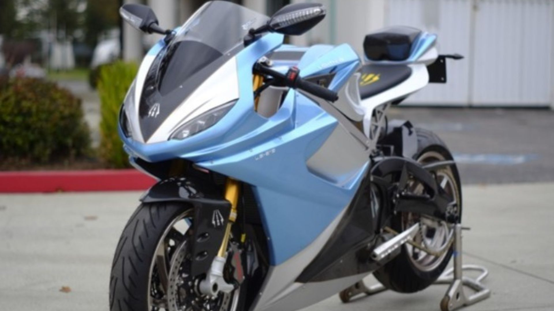 Bright blue Lightning LS-218 electric motorbike