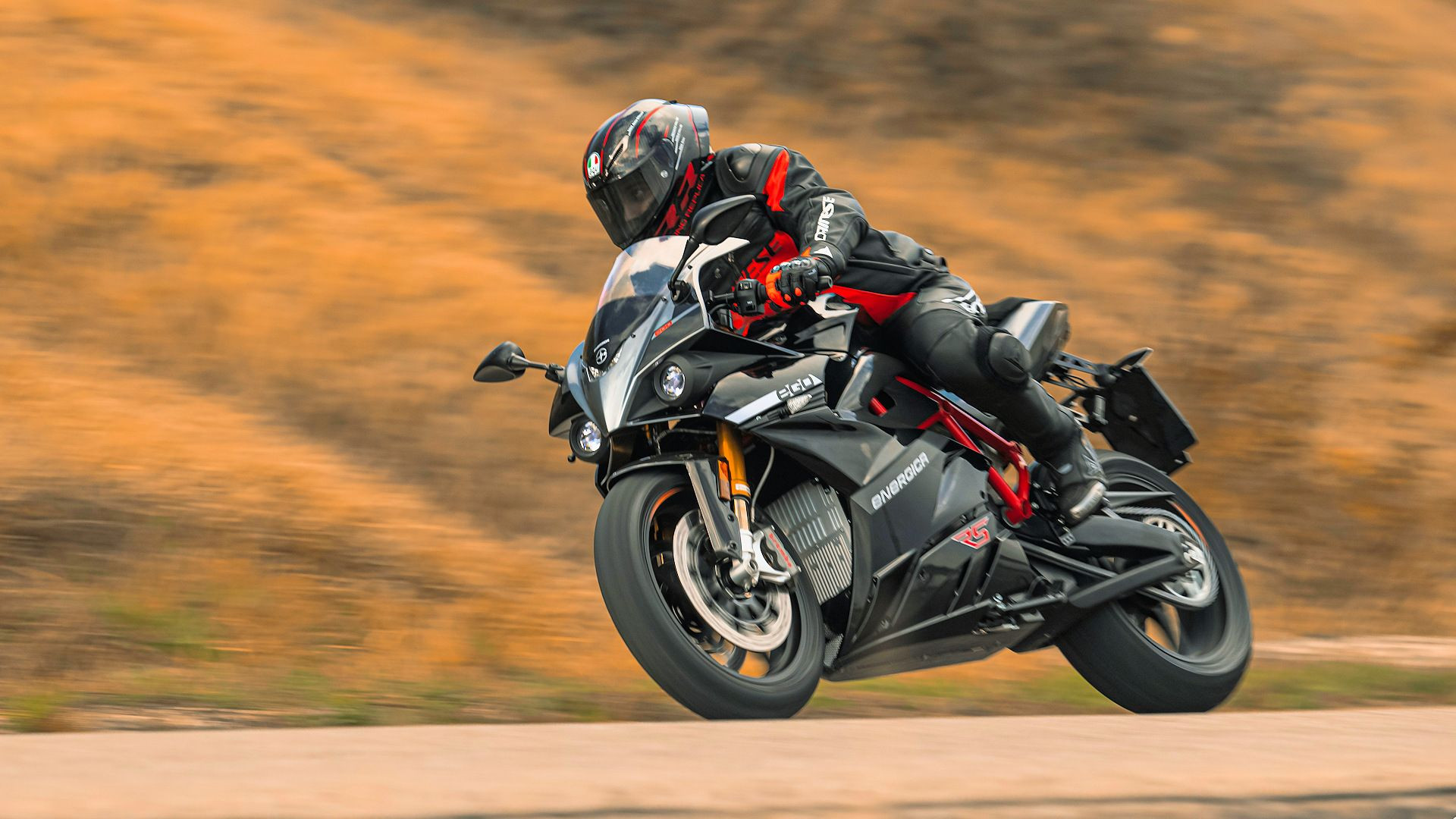 Energica Ego+ RS electric motorbike cornering on a track