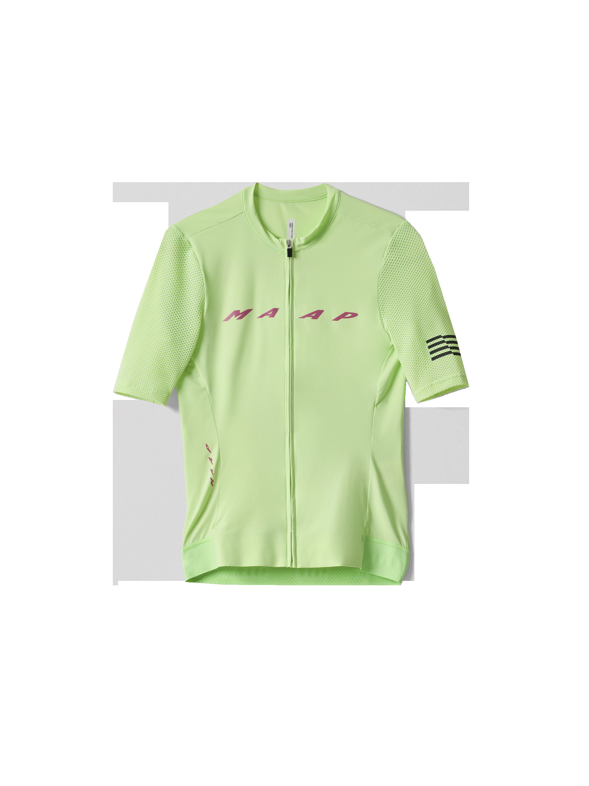 Flat lay of MAAP Women's Evade Pro Base Jersey 2.0 in Meadow, highlighting its short sleeves and breathable material.