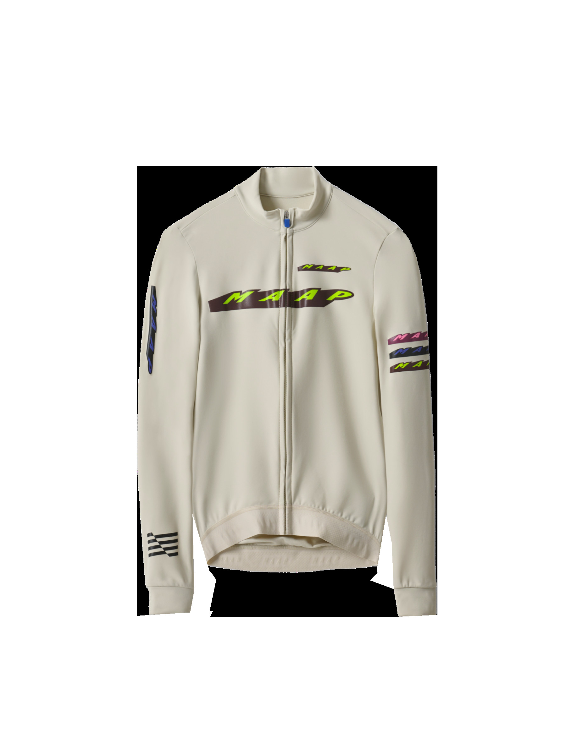 Flat lay of MAAP Women's Evade X Thermal LS Jersey 2.0 in Fog, displaying its advanced thermal construction for extreme cold weather.