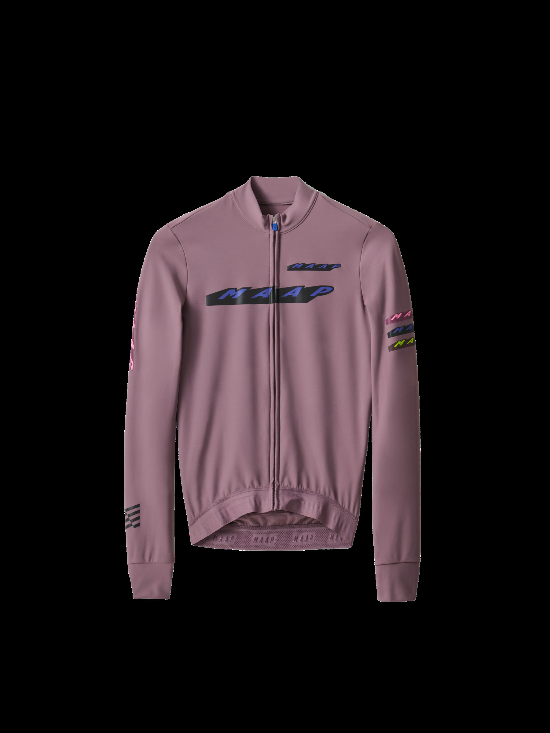 Flat lay of MAAP Women's Evade X Thermal LS Jersey 2.0 in Raisin, showcasing its color and thermal fabric designed for winter riding.