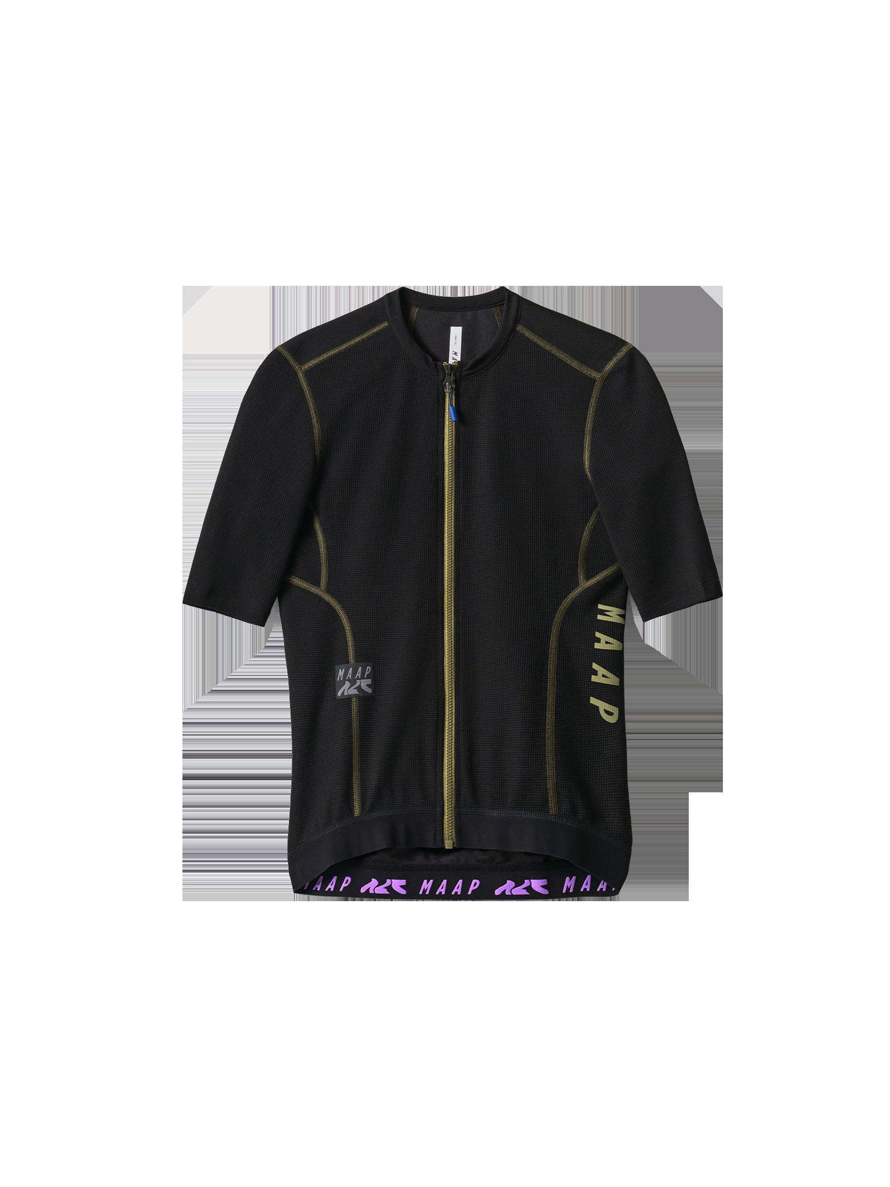 Flat lay of MAAP Women's Alt_Road™ Jersey 2.0 in Black, emphasizing its durable construction and design for adventure cycling.