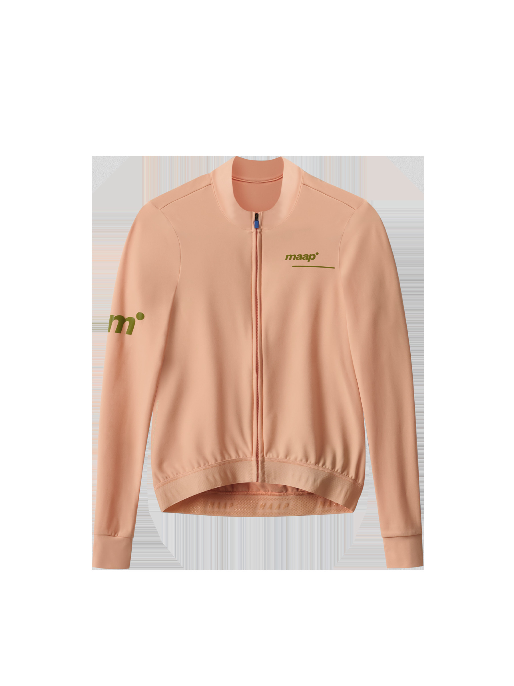 Flat lay of MAAP Women's Training Thermal LS Jersey in Peach, showcasing its color and comfortable thermal design for cooler weather training.
