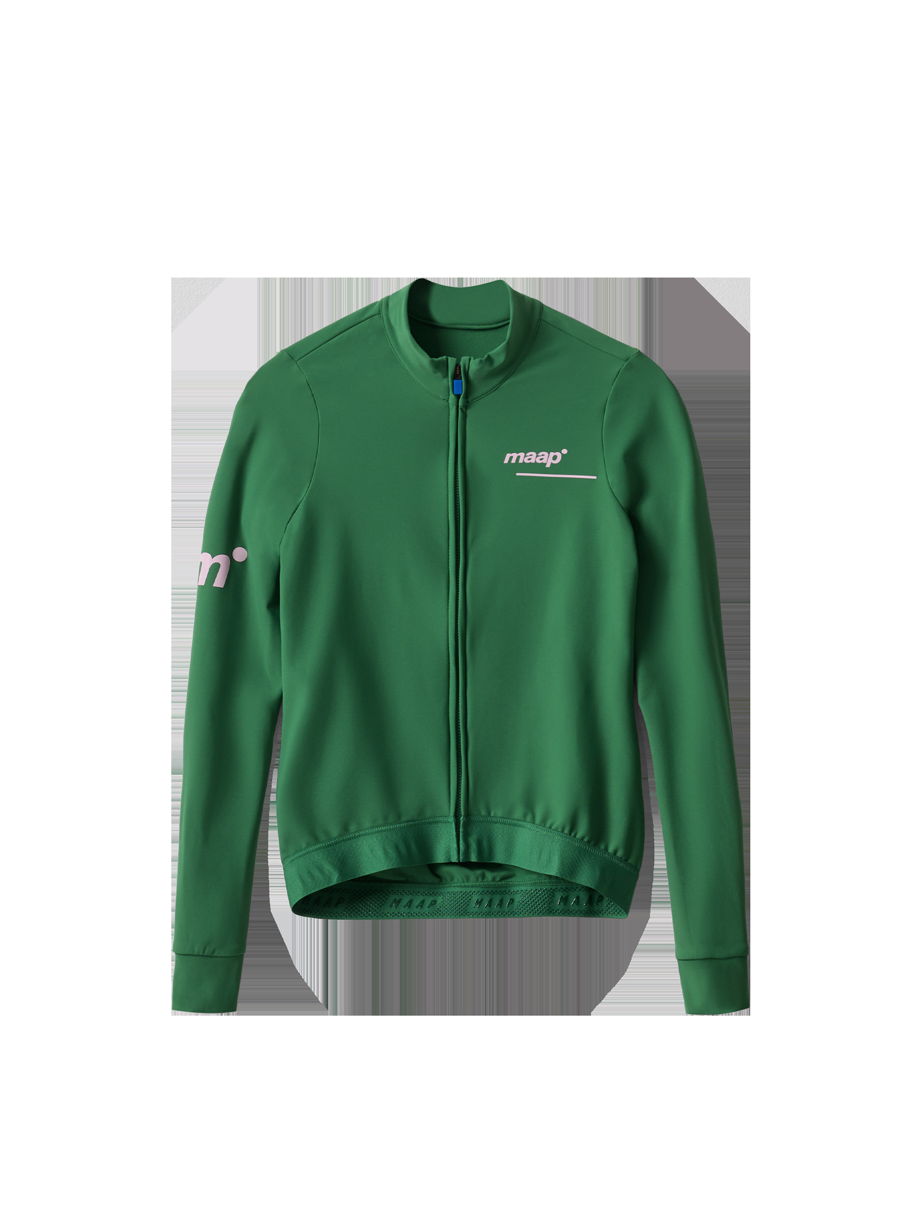 Flat lay of MAAP Women's Training Thermal LS Jersey in Verdant Green, displaying its color option and thermal long sleeve design for training.