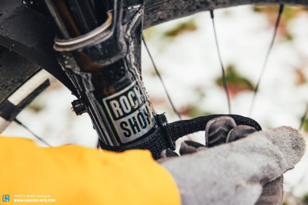 Close-up of a bike fender material, illustrating flexibility and durability