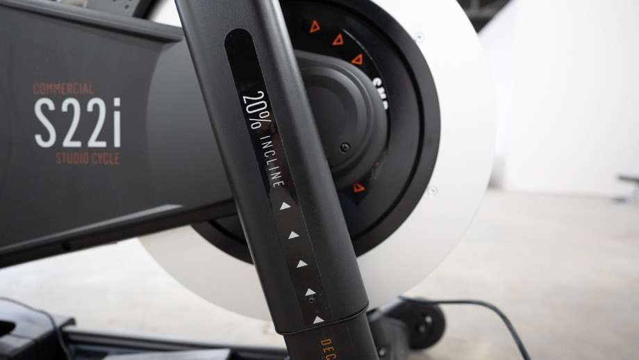 NordicTrack S22i showing 20 percent incline for a realistic uphill cycling experience.