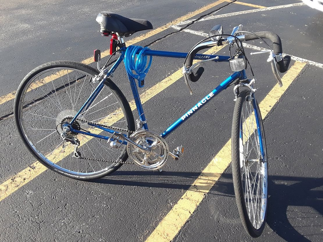 Assembled bicycle with new headlight and taillight, ready for riding
