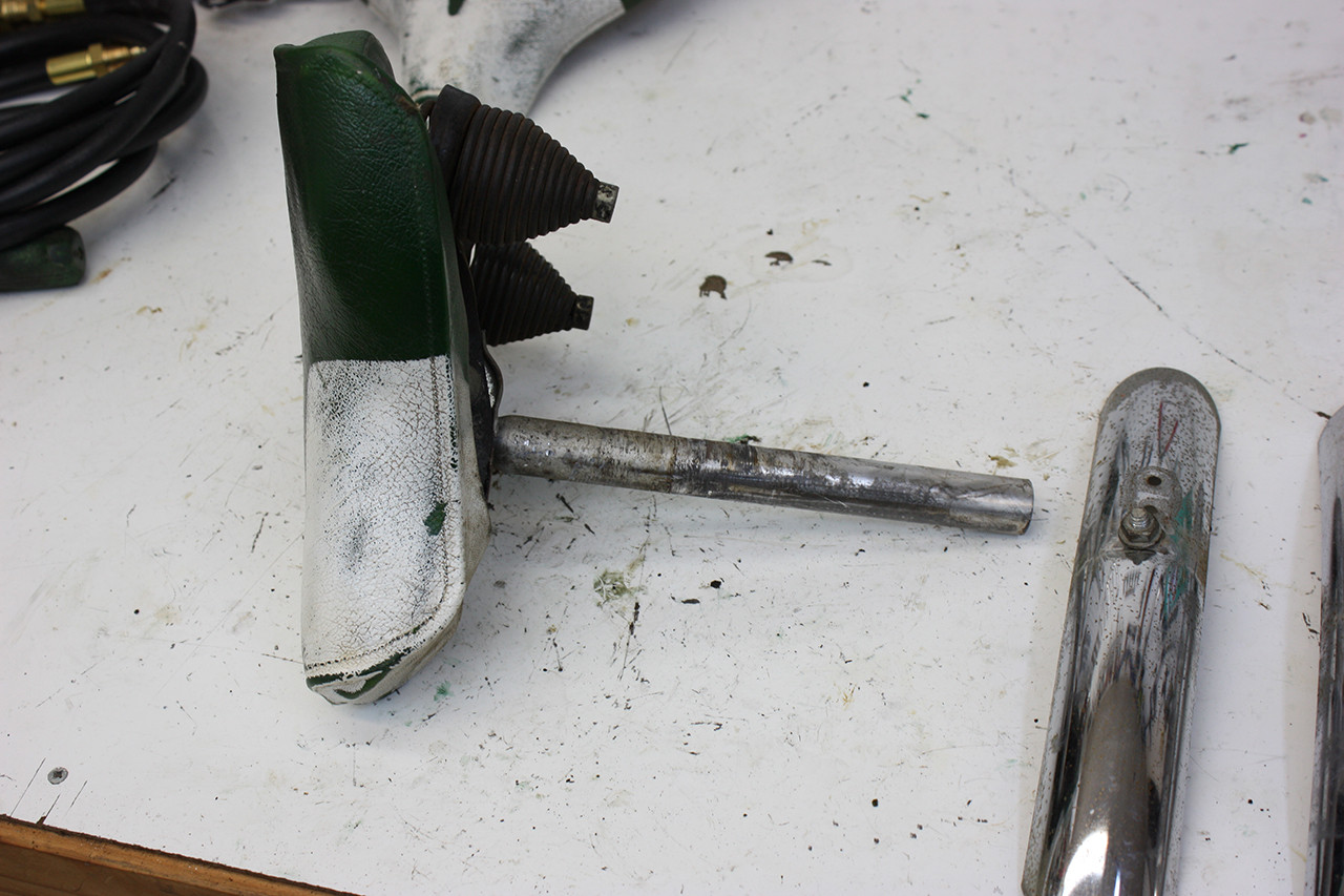 Rear seat and stem of the Schwinn Twinn Tandem before cleaning, showing rust and dullness.