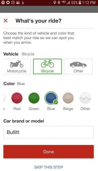 Target app showing bicycle as vehicle option for pickup