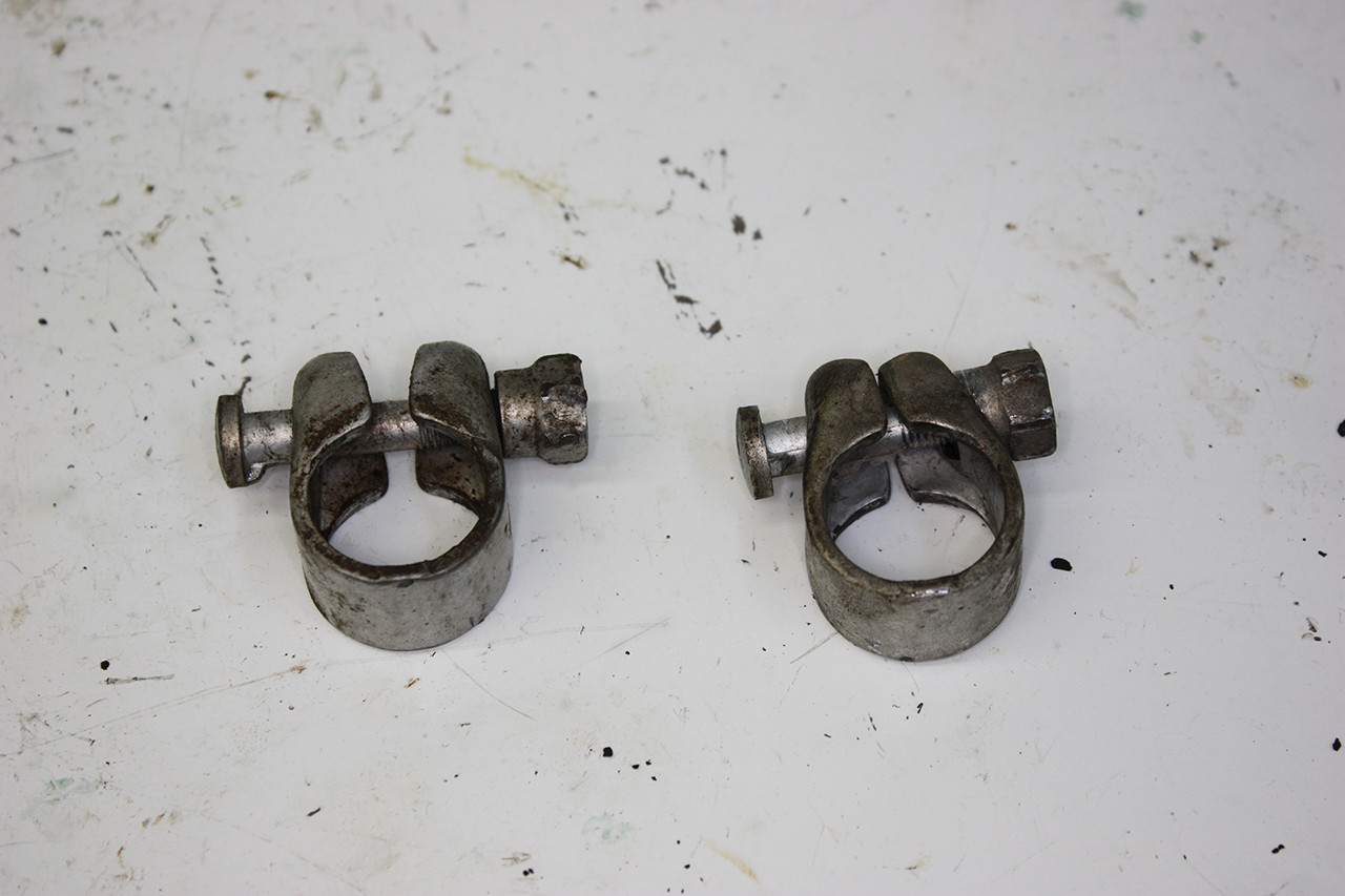 Seat collars of the vintage Schwinn tandem before polishing, exhibiting rust and wear.
