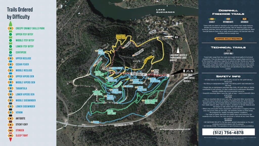 Spider Mountain Bike Park trail map showcasing the variety of trails available for different skill levels