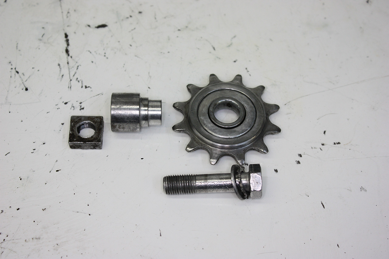 Tension wheel of the Schwinn Twinn Tandem cleaned, ready for polishing and reinstallation.