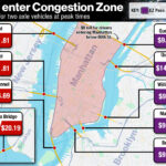 A map showing neighborhoods closest to the 60th Street tolling zone in New York City, where increased traffic congestion is expected due to congestion pricing.