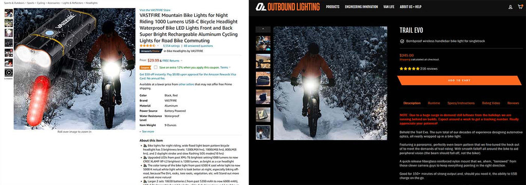 Vastfire Amazon bike lamp product photo theft