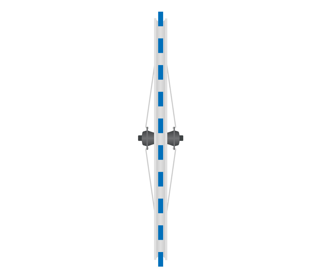 Head-on view of bicycle wheel, with vertical axis aligned with rim showing where lateral deviation is measured
