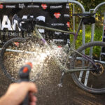 Cleaning motorcycle with a soft brush