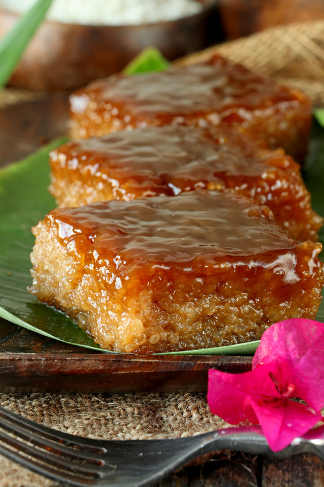 Biko is a native Filipino delicacy made of glutinous rice, coconut milk, and brown sugar, topped with caramelized coconut milk