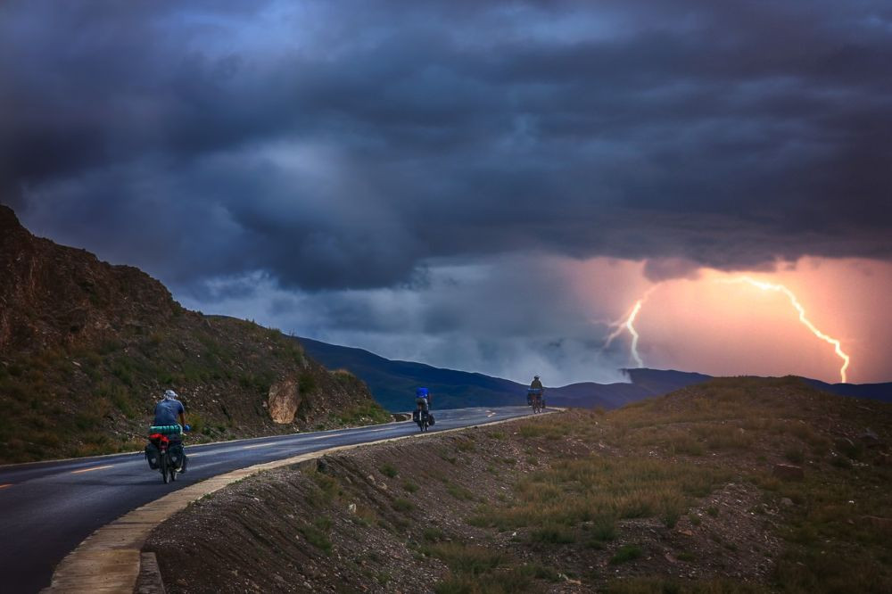 Motorcycle rider caught in the storm