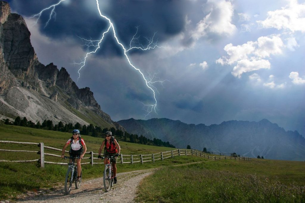 Thunderstorm approaching motorcyclist