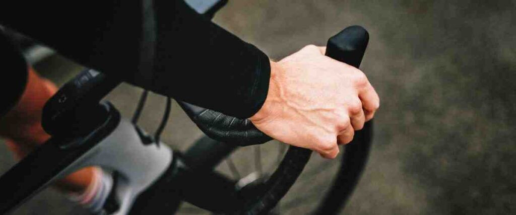 View of indoor cyclists handle bars