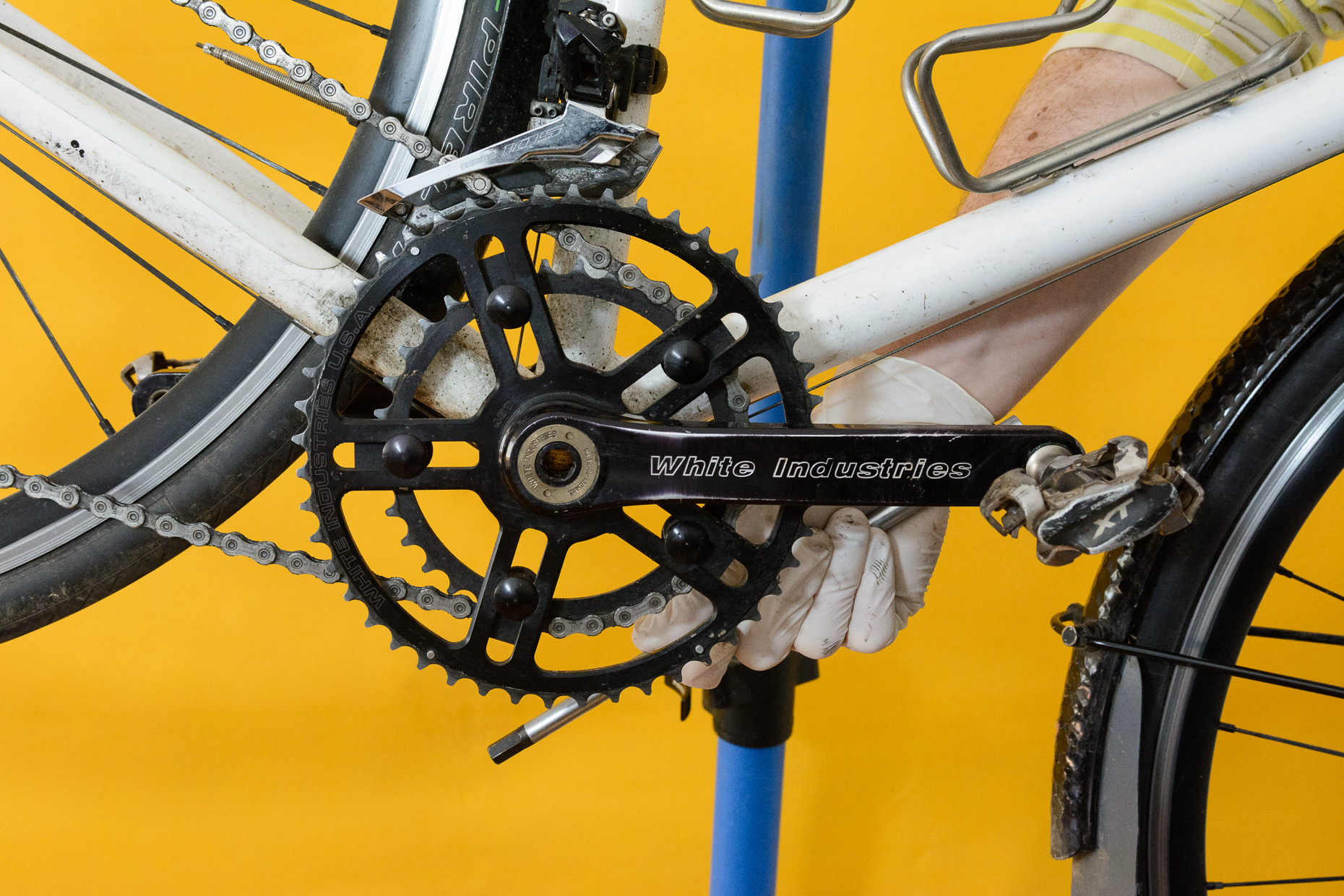 Applying extra leverage to remove a stuck bike pedal