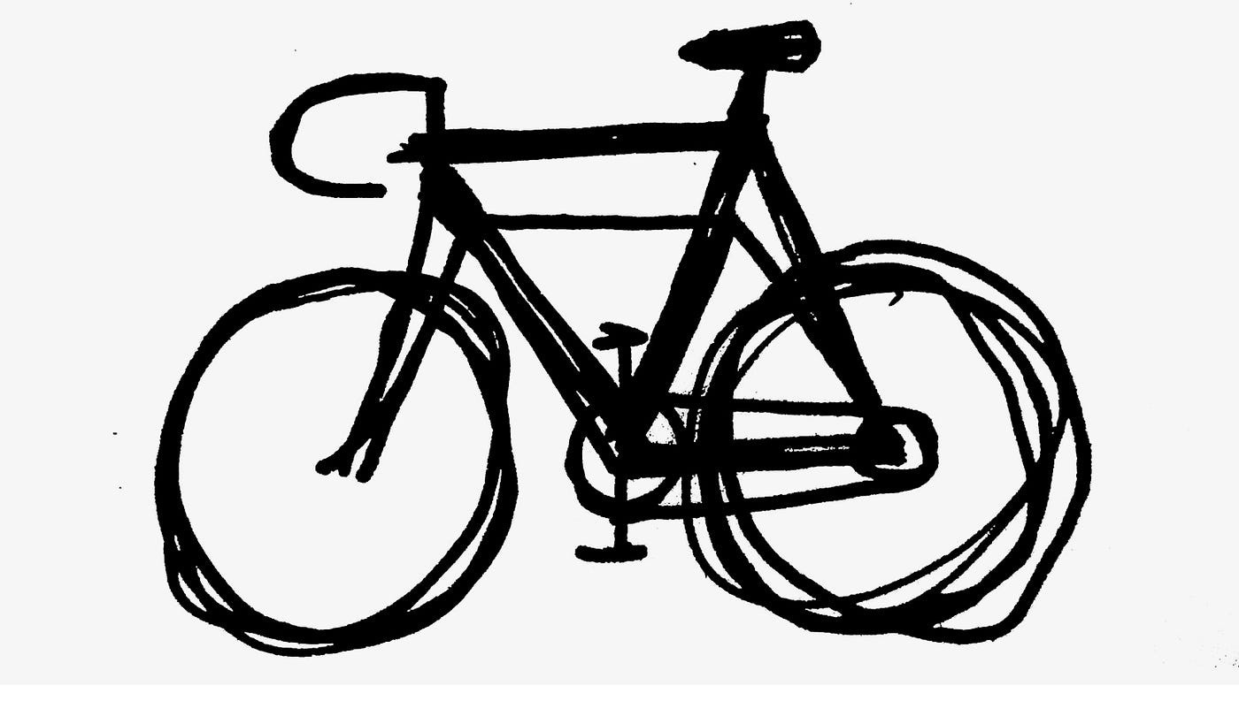 Adding pedals and drive chain to a motorcycle drawing, enhancing the mechanical details.