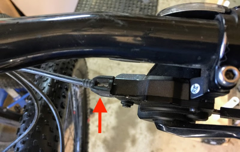 Barrel Adjuster on a Shimano XT shifter. Pictured in the lowest cable tension position. Photo: Mike Lavery