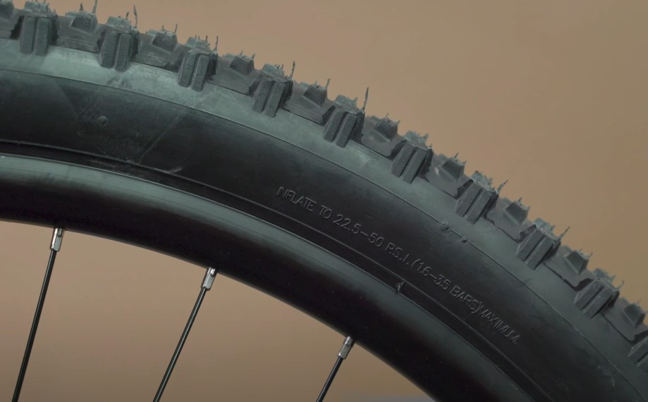 Close up photo of a mountain bike tire
