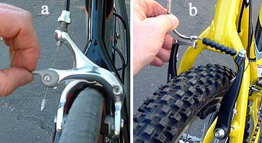 Open the brake so the tire fits through.